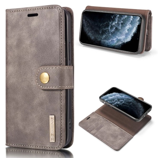 DG.MING iPhone 12 Mini 2-i-1 etui med pung - Sølv/Grå Silver grey