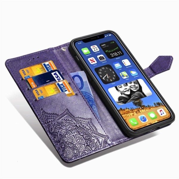 Mandala iPhone 12 Mini læderetui - Lilla Purple