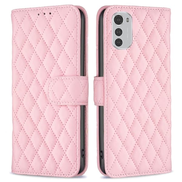 Matt Motorola Moto E32 fodral med rombmönster - Rosa Rosa