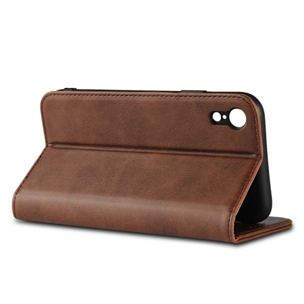 iPhone Xr magneettinen synteetti nahkainen lompakko suojakotelo kortti paikoilla - Kahvi Brown