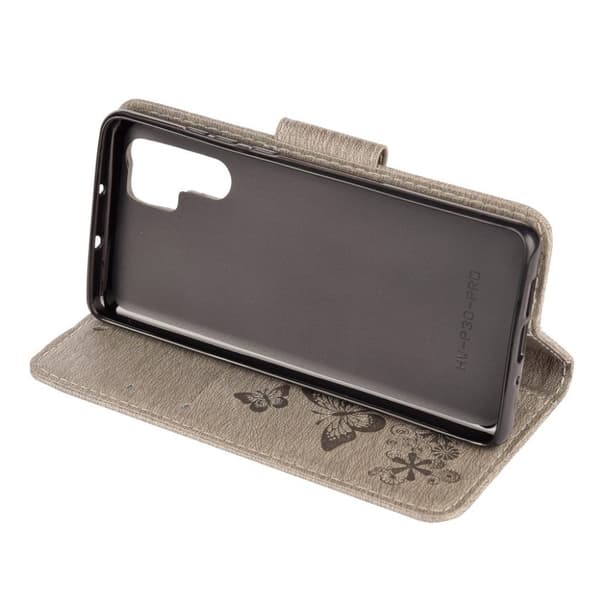 Huawei P30 Pro Skinnetui Med Sommerfugl Og Blomster Trykk - Grå Silver grey