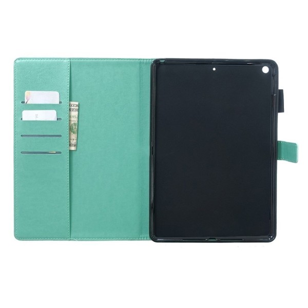 iPad 10.2 (2019) painatus perhonen nahkainen kotelo - Syaani Green