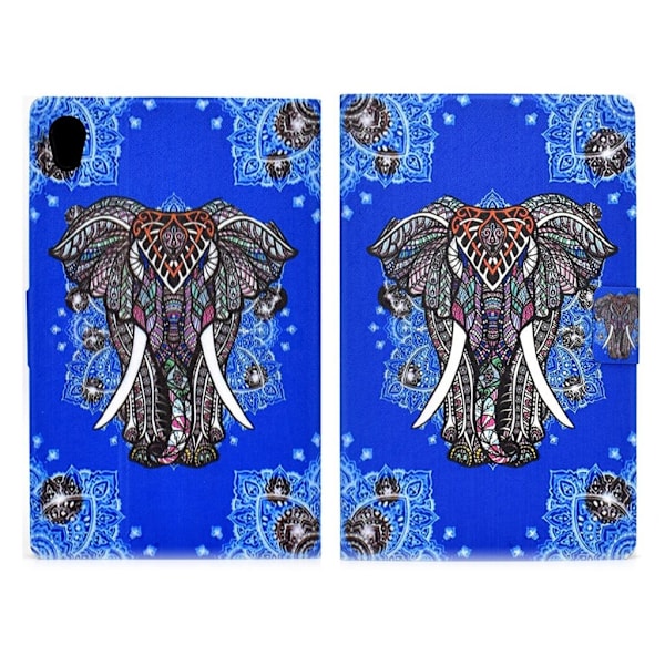 Cool mønstret læderetui til Lenovo Tab M10 - Elefant Blue