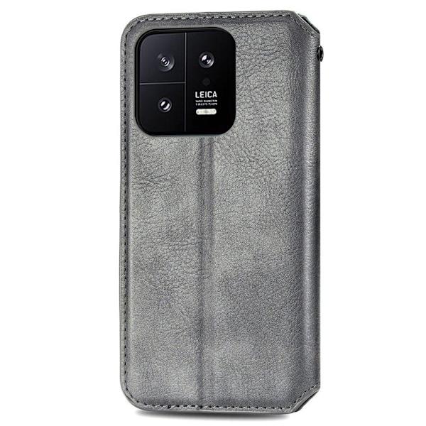 Læder Etui med A Stilfuldt Rhombus Tryk til Xiaomi 13 - Grå Silver grey