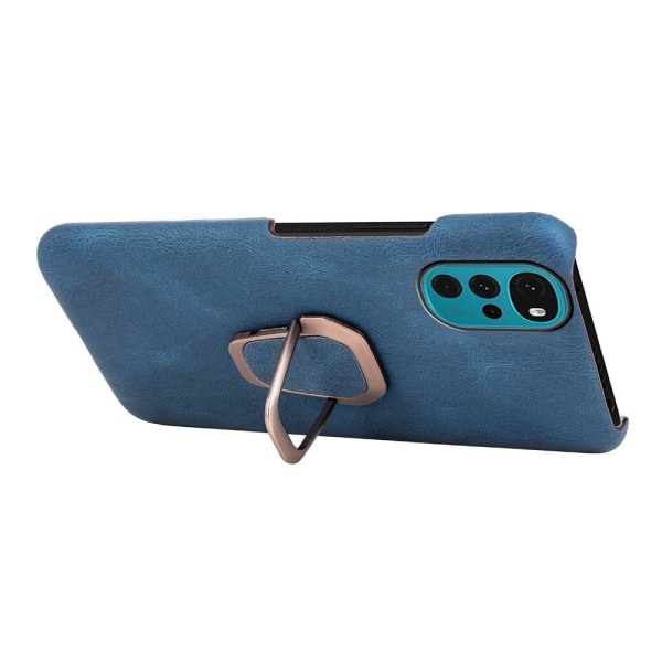 Stødsikkert lædercover med oval kickstand til Motorola Moto G22 - Blå Blue