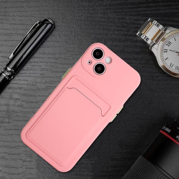 Card Holder Suojakuori For iPhone 15 Plus - Pinkki Pink