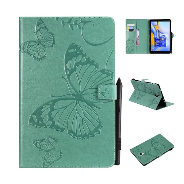 Samsung Galaxy Tab A 10.5 trykt sommerfugl læder flip etui - Cyan Green