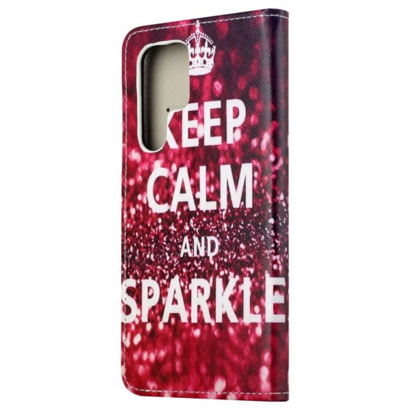 Wonderland Samsung Galaxy S23 Ultra Flip Etui - Keep Calm og Sparkle Red