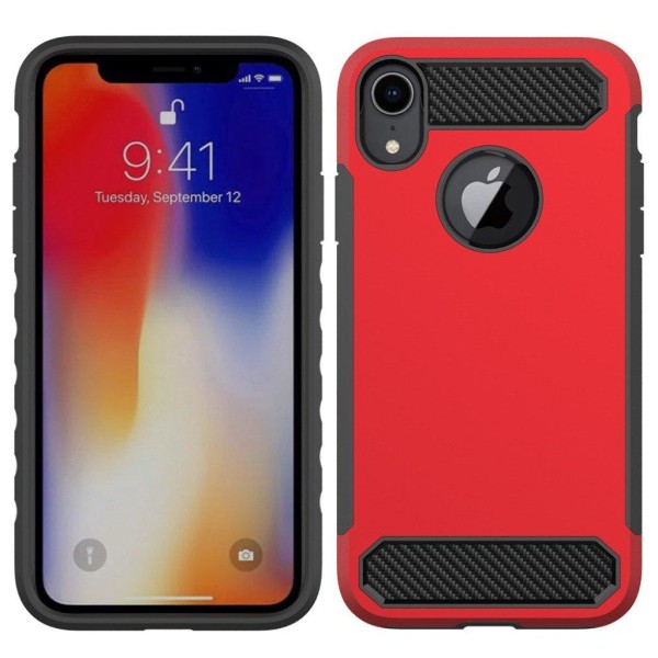 iPhone 9 Plus Hiilikuitu Harjattu Pintainen hybriidi Muovinen Takasuoja Kuori - Punainen Red