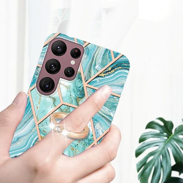 Marble Samsung Galaxy S23 Ultra Etui - Blå / Grønn Green