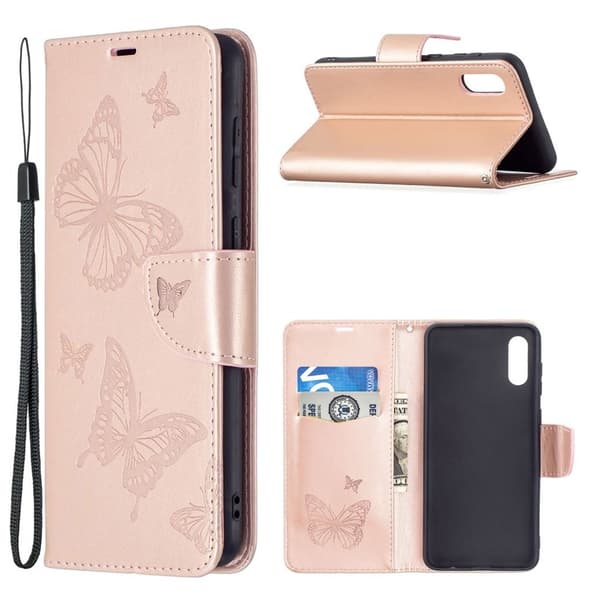 Butterfly Samsung Galaxy M02 / A02 Flip Etui - Rødguld Pink