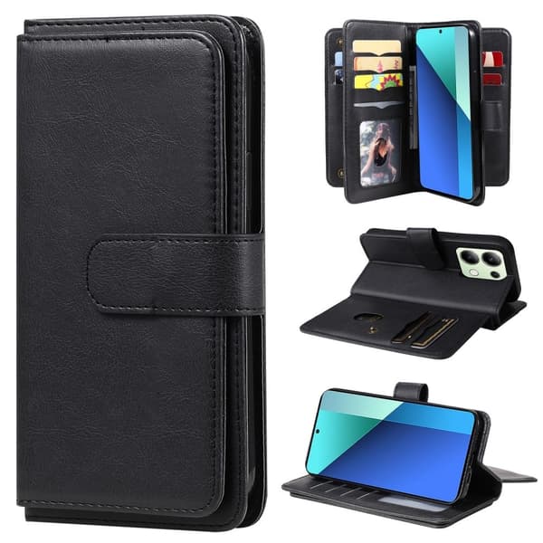 Xiaomi Redmi Note 13 5G  etui med pung & 10 kortpladser - Sort Black