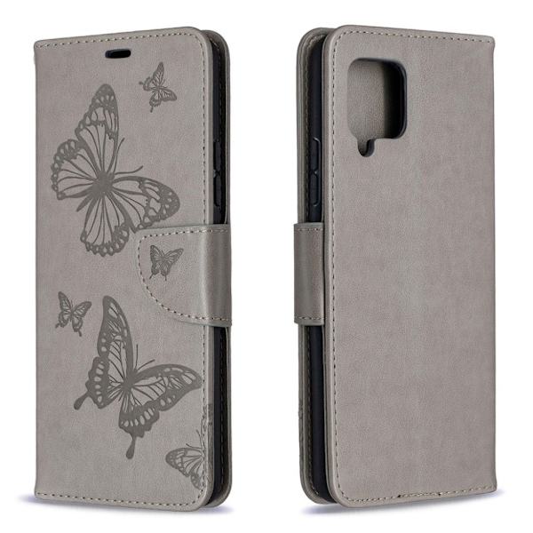 Butterfly Samsung Galaxy A42 5G nahkakotelo - Harmaa Silver grey
