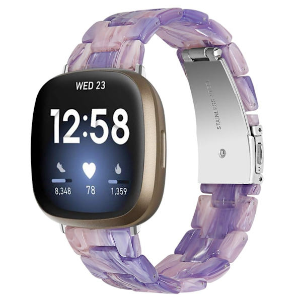 Fitbit Sense / Versa urrem i resin-stil - Lilla / Lyserøde Blomster Pink