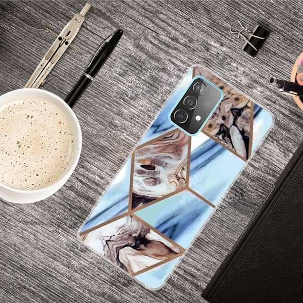 Marble Samsung Galaxy A53 5G Etui - Himmelblå og Brun Marmor Multicolor