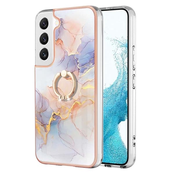 Marble Mønstret Cover med Ring Holder til Samsung Galaxy S22 - Milky Way Marmor White Multicolor