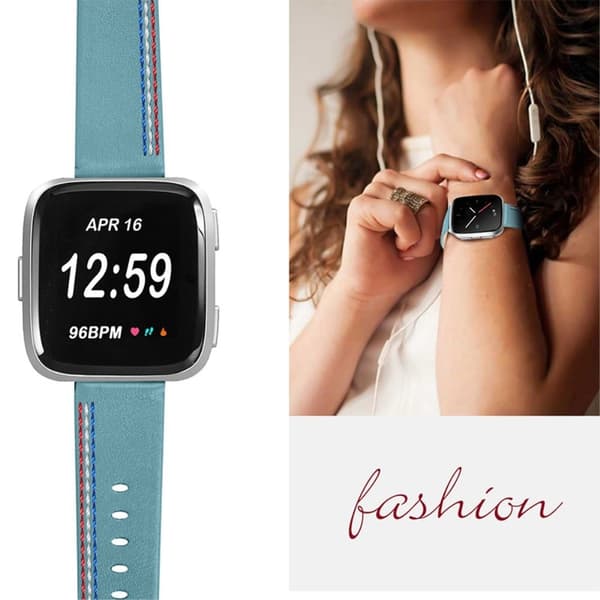 Fitbit Versa 2 / Versa Lite Cowhide læder urrem med syninger - Haze Blå Blue