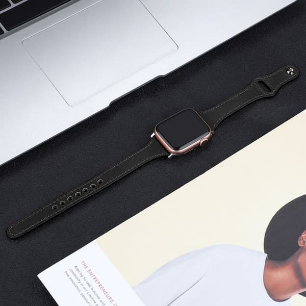 Apple Watch (41mm) urrem i ægte læder med syninger - Sort / Størrelse: L Black