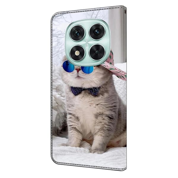 Xiaomi Redmi Note 14 Pro+ 5G Etui med pung Mønster print Stand Leather Flip Phone Cover - Hat Kat Silver grey