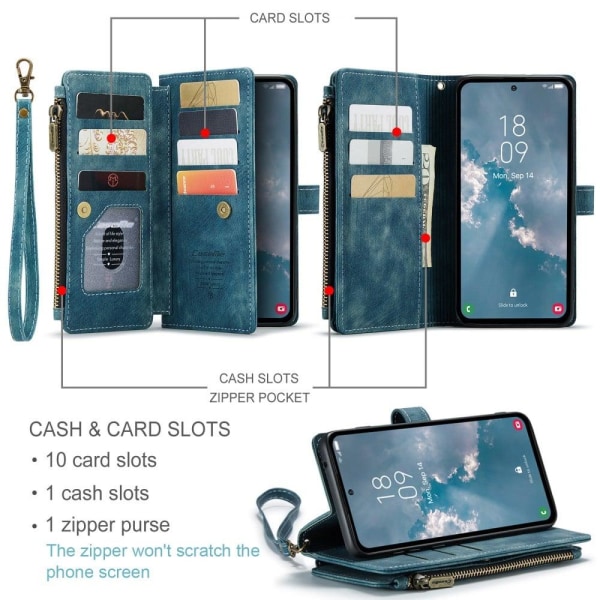 CaseMe zipper-wallet phone case for Samsung Galaxy A54 - Blue Blå