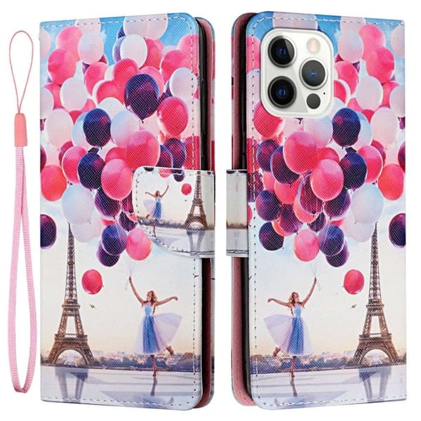 Wonderland iPhone 14 Pro Max Flippetui - Ballong / Tower Pink