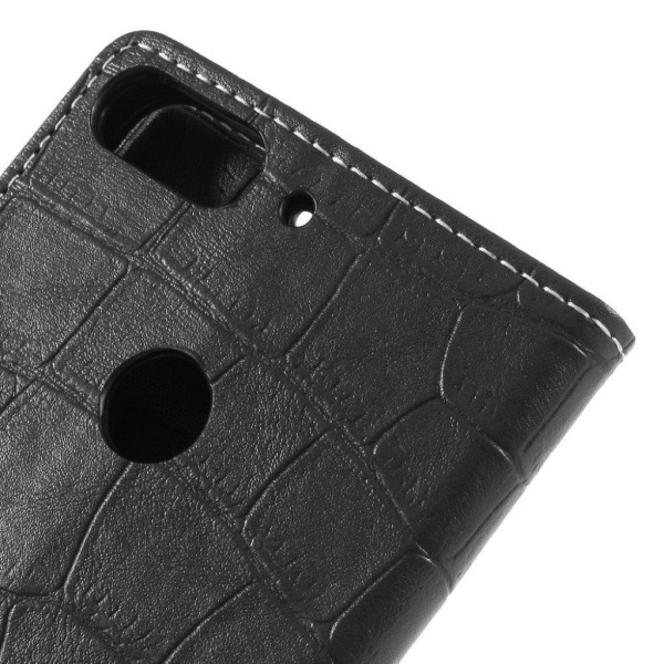 HTC Desire 12 Plus Krokotiili Nahka Lompakko Kuori - Musta Black