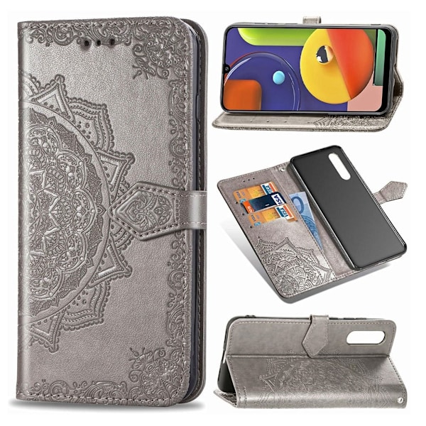 Mandala Samsung Galaxy A50 Flip kotelot - Harmaa Silver grey