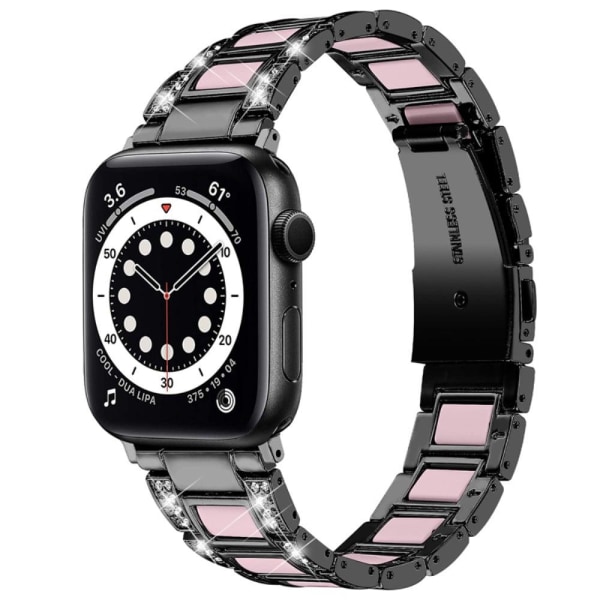 Apple Watch (41mm) muodikas strassikoristeinen kellonhihna - Musta / Pinkki Black