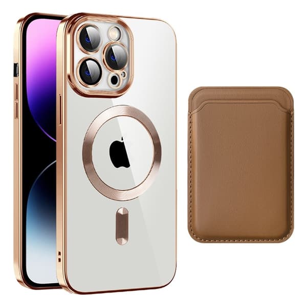 MagSafe-yhteensopiva iPhone 14 Pro Max -suojus ja korttipussi - Ruskea Brown