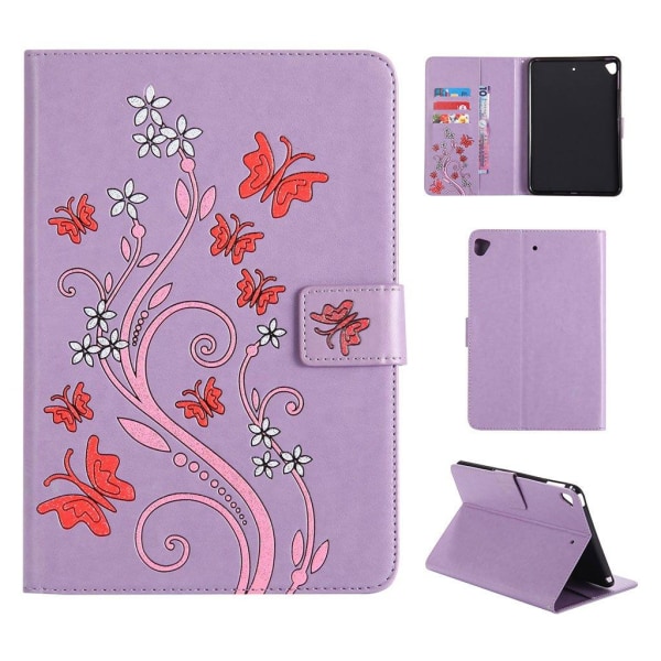iPad Mini (2019) blomster mønster læder etui - Lilla Purple