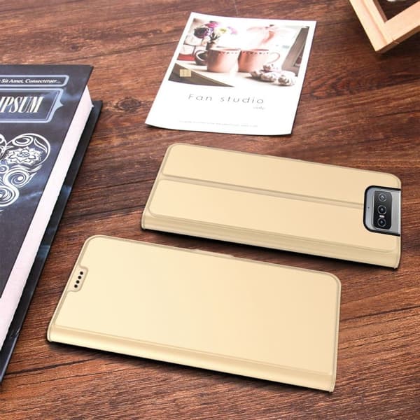 Glatt og tynt premium PU-skinnetui for Asus Zenfone 8 Flip - Gull Gold