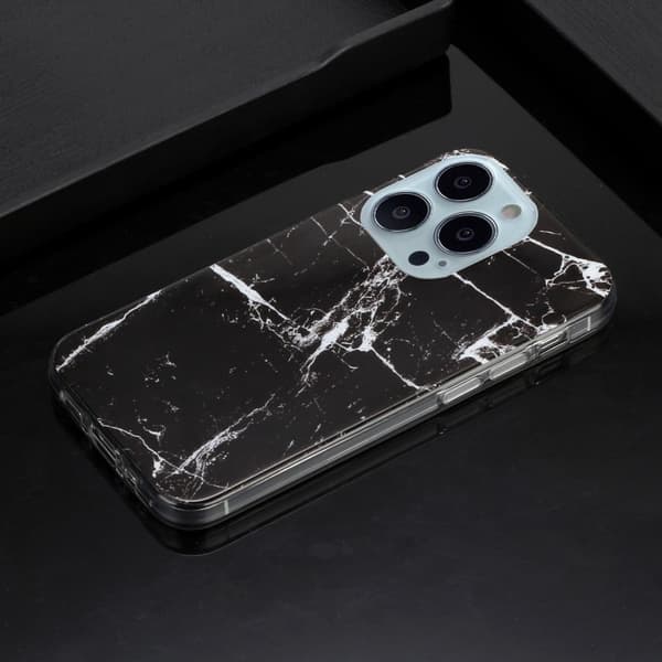 Marble iPhone 14 Pro Suojakotelo - Musta Marble Black