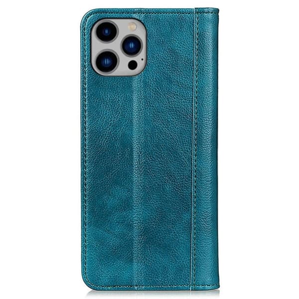 Ekte lærdeksel med magnetisk lukking for iPhone 14 Plus - Grønn Green