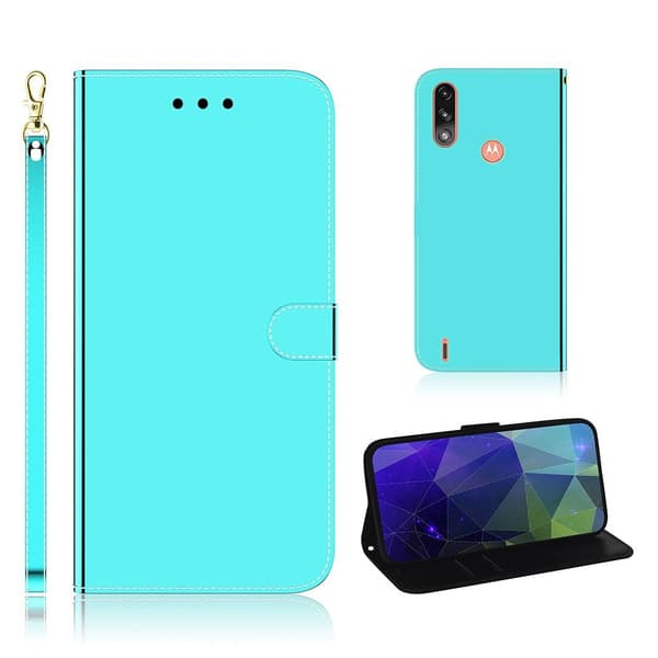 Mirror Motorola Moto E7 Power flip-etui - Cyan Green