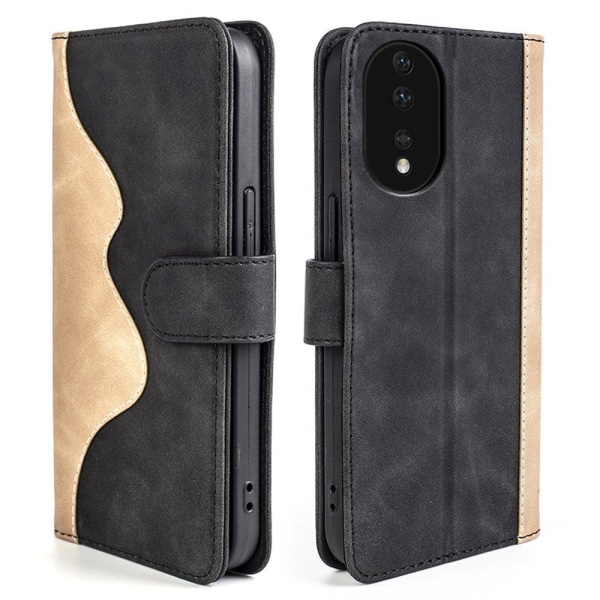 Two-color leather flip case for Honor 80 - Black