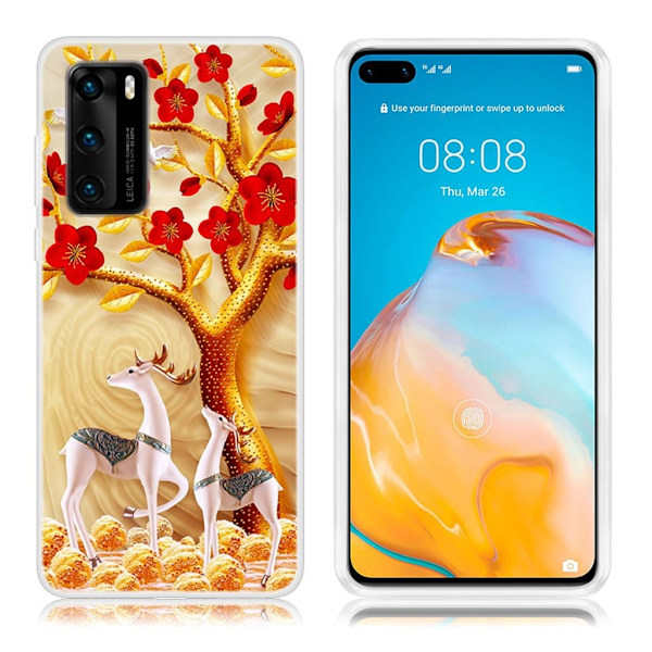 Deco Huawei P40 etui - Rensdyr og Træ Multicolor