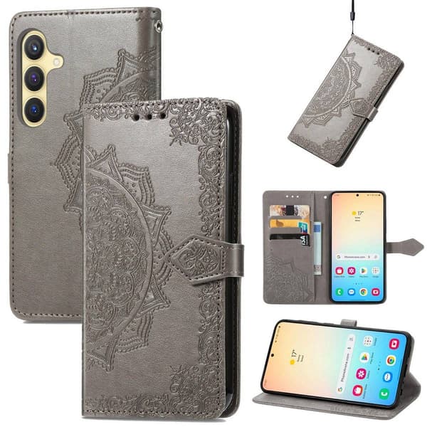 Mandala Samsung Galaxy S25 Plus læderetui - Grå Silver grey
