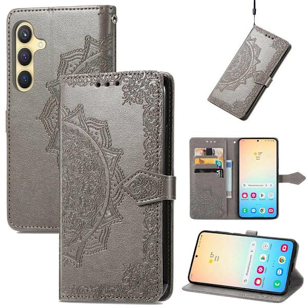 Mandala Samsung Galaxy S25 Plus nahkakotelo - Harmaa Silver grey