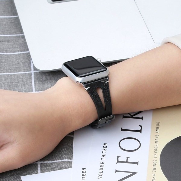 Apple Watch (45mm) Top Layer Koläder äkta Läder Klockarmband - S Svart