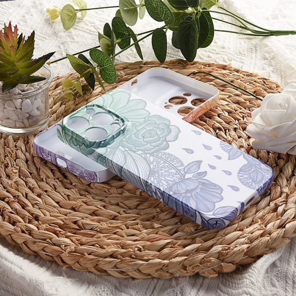 iPhone 14 Pro Max skydd med blommönster - Grön / Blå Blå
