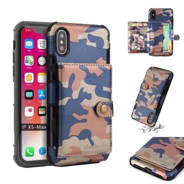 SHOUHUSHEN iPhone Xs Max hybridfodral i kamouflageläder - Blå Blå