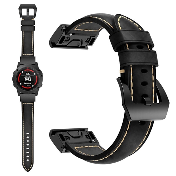 Garmin Fenix 5 ægte læder Urrem - Sort Black