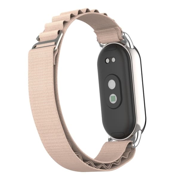 Xiaomi Smart Band 8 nylonrem med sølvstik - Aprikos Silver grey