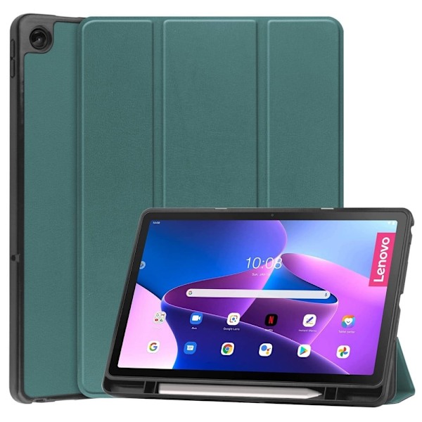 Tri-fold läderfodral för Lenovo Tab M10 Plus (Gen 3) - Svartaktig Grön Grön