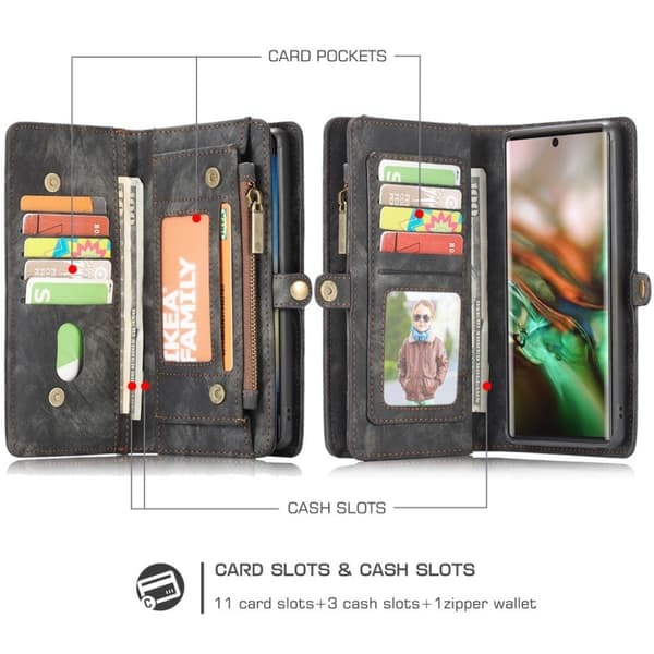 CaseMe Samsung Galaxy Note 10 Plus Zipper Wallet Etui - Svart Black