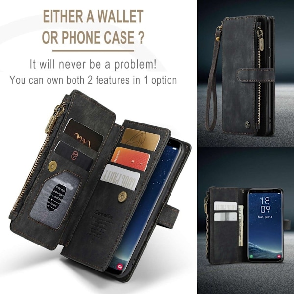 CaseMe Samsung Galaxy S22 etui med lynlås og pung - Sort Black