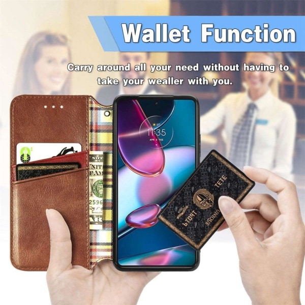 Nahkakotelo With A Stylish Rhombus Imprint For Motorola Edge 30 Pro - Ruskea Brown