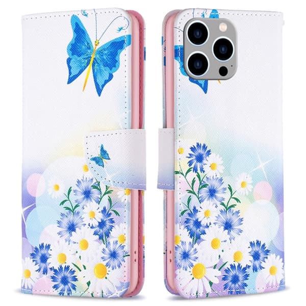 Wonderland iPhone 15 Pro Max flip etui - Sommerfugl Og Blomster Pink