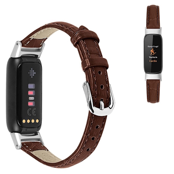 Fitbit Luxe klockarmband i äkta läder i krokstil - Brun Brun