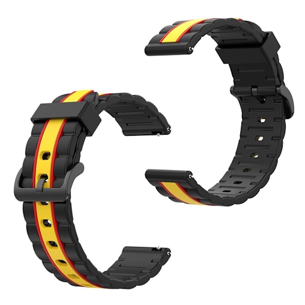 20mm Universal wave square silikoni ranneke - Musta / Punainen / Keltainen Black